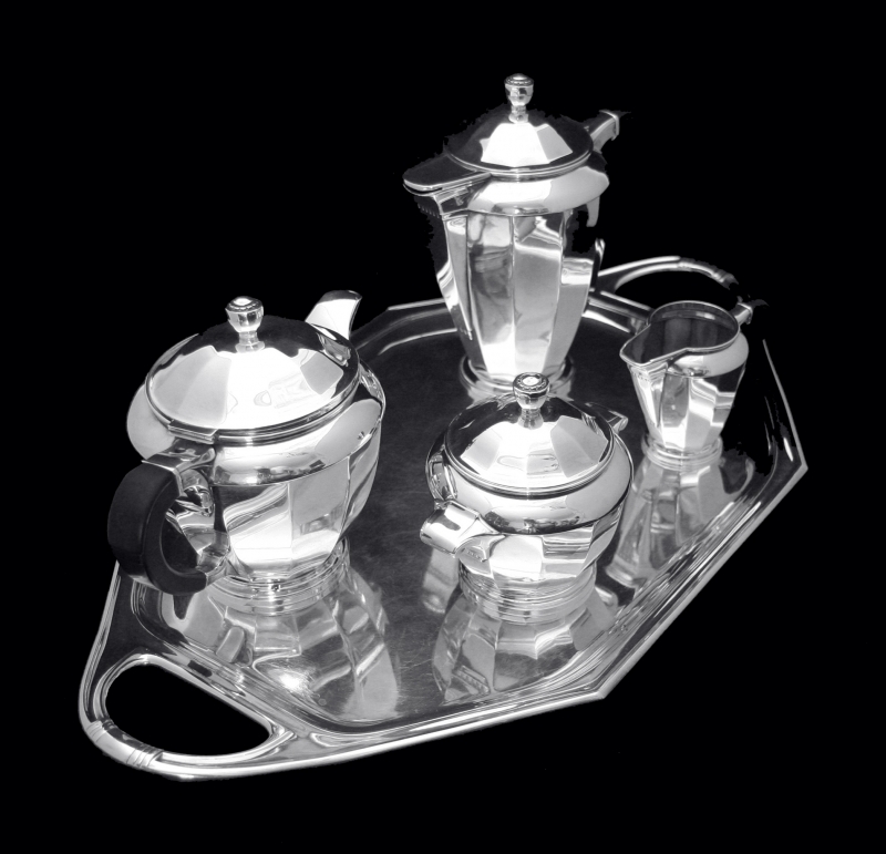 artdecoartnouveau950sterlingsilverteasetwithservingtrayateliermoderned'orfevrerie-setcomplete-2000