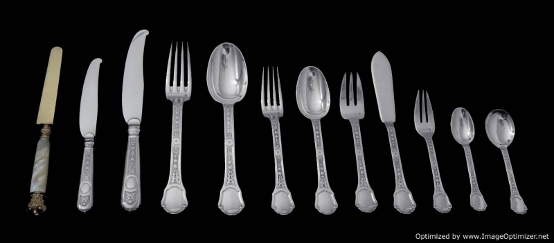 tetard159pcantiquefrench950sterlingsilverflatwareset19centurychristoflepuiforcat-setcomplete-1001